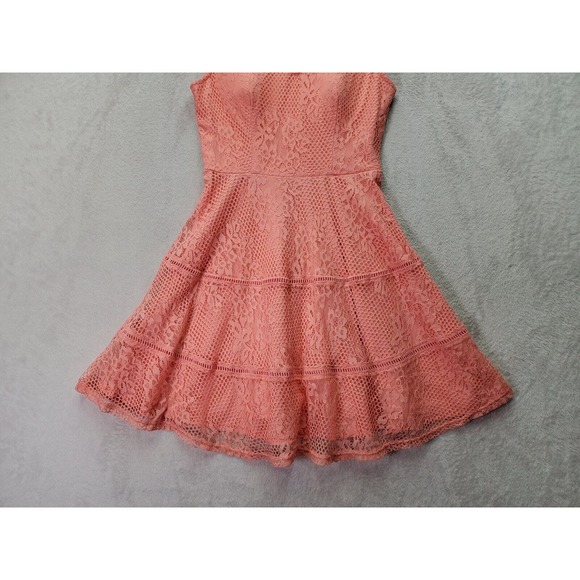 Jodi Kristopher Fit & Flare Dress Womens Size 5 Pink Lace Floral Nylon Back‎ Zip - Picture 2 of 9